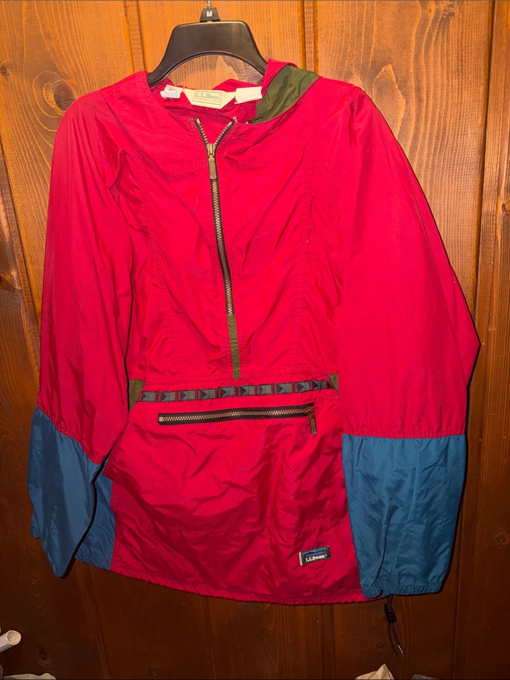 Vintage L.L. Bean Red Anarak Windbreaker with Blue Sleeve Panels